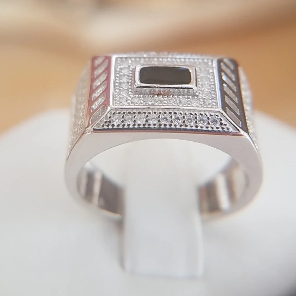 12mm 925 Sterling Silver Men's Onyx Ring Band
